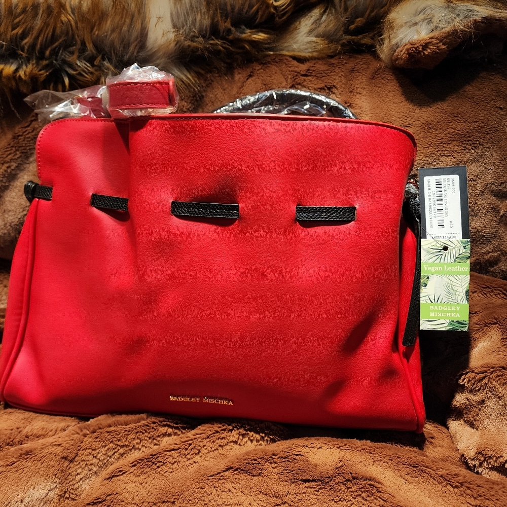 Badgley Mischka Red Handbag with Black Accents 114
